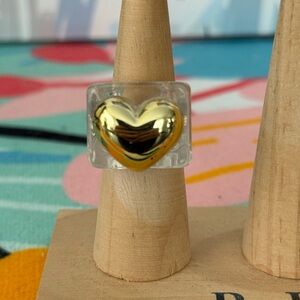 Gold Heart Clear Ring